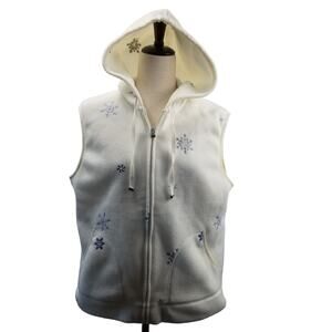Casual Corner Annex Vintage White Cream Fleece Vest  Hooded Snow Flakes Size L